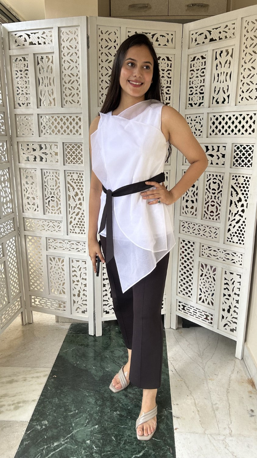 Monochrome White Organza Top