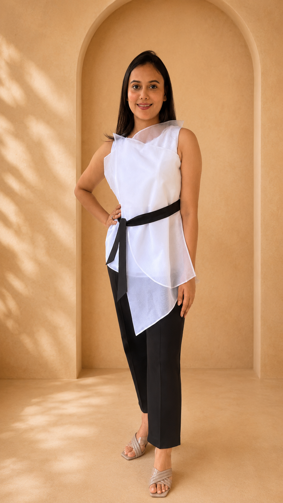 Monochrome White Organza Top