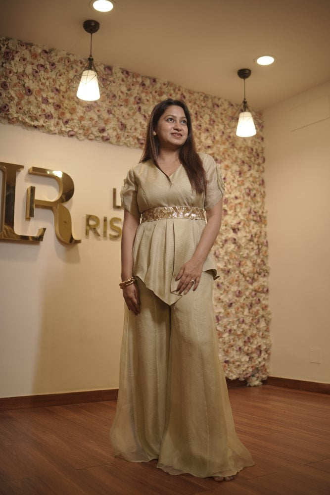B-Bella Rose Olive Green Organza Co-Ord Set