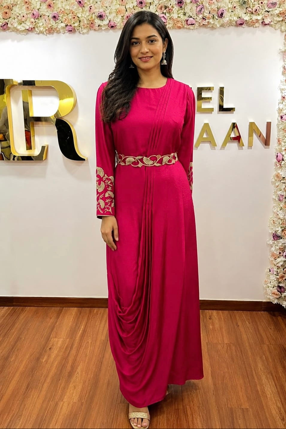 Eden Magenta Silk Asymmetric Cowl Dress