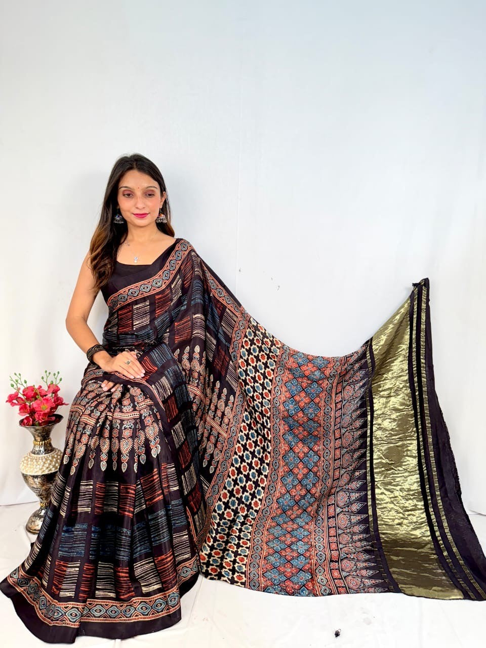 Tisra Ajrakh Saree