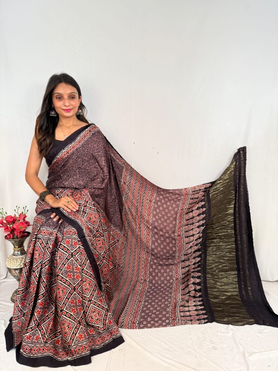 Mahira Ajrakh Saree