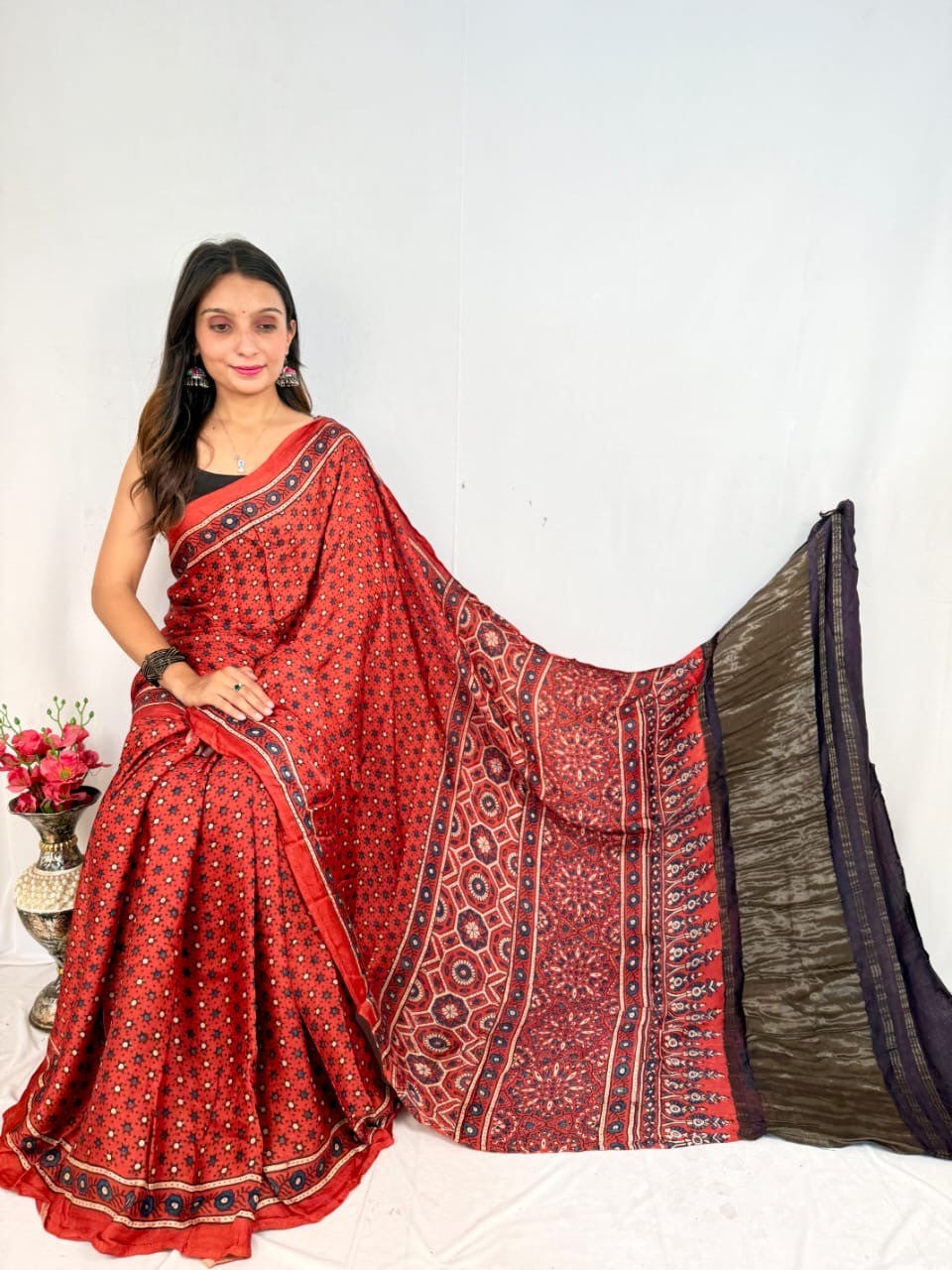 Indira Ajrakh Saree