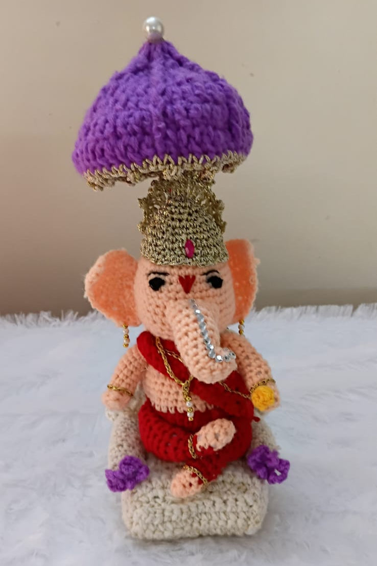 Handcrafted Crochet Ganesha Idol - 10”