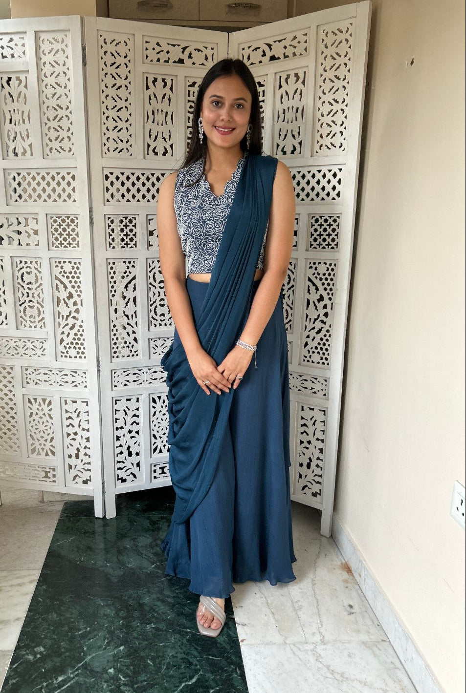 Tifanny Teal Blue Embroidered Fusion Set