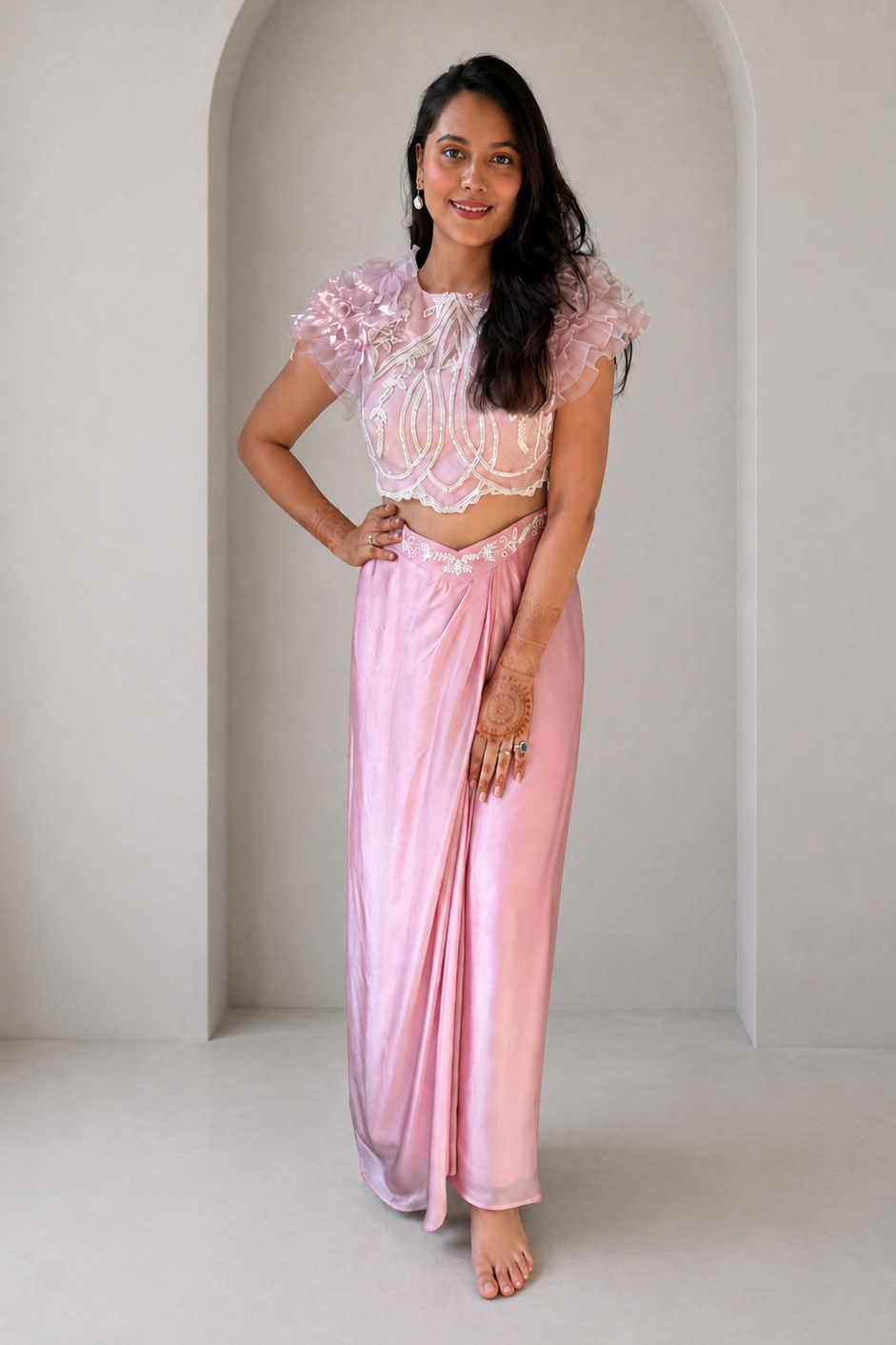 Shea Blush Pink Embroidered Indo-Western Co-Ord Set